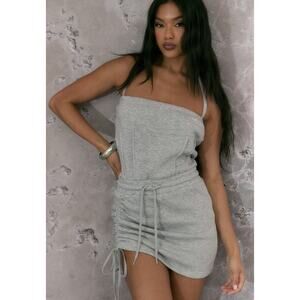 Pretty Little Thing | Grey Marl Sweater Ruched Bodycon Mini Dress | Size 4 | NWT